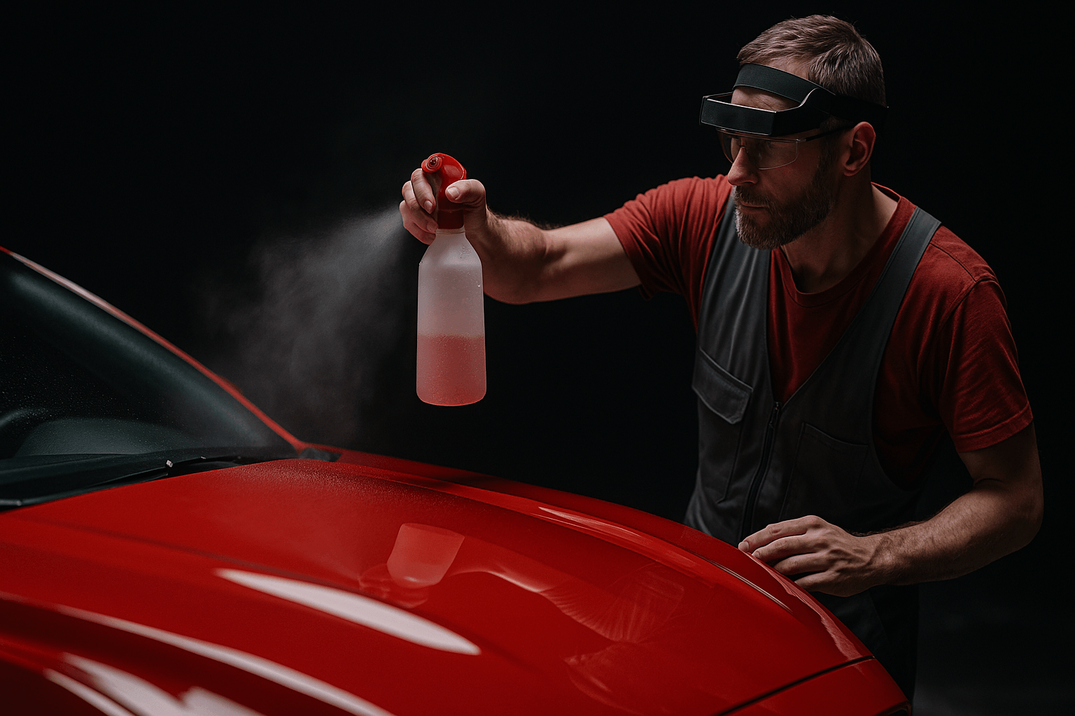A man detailing an orange-coloured car