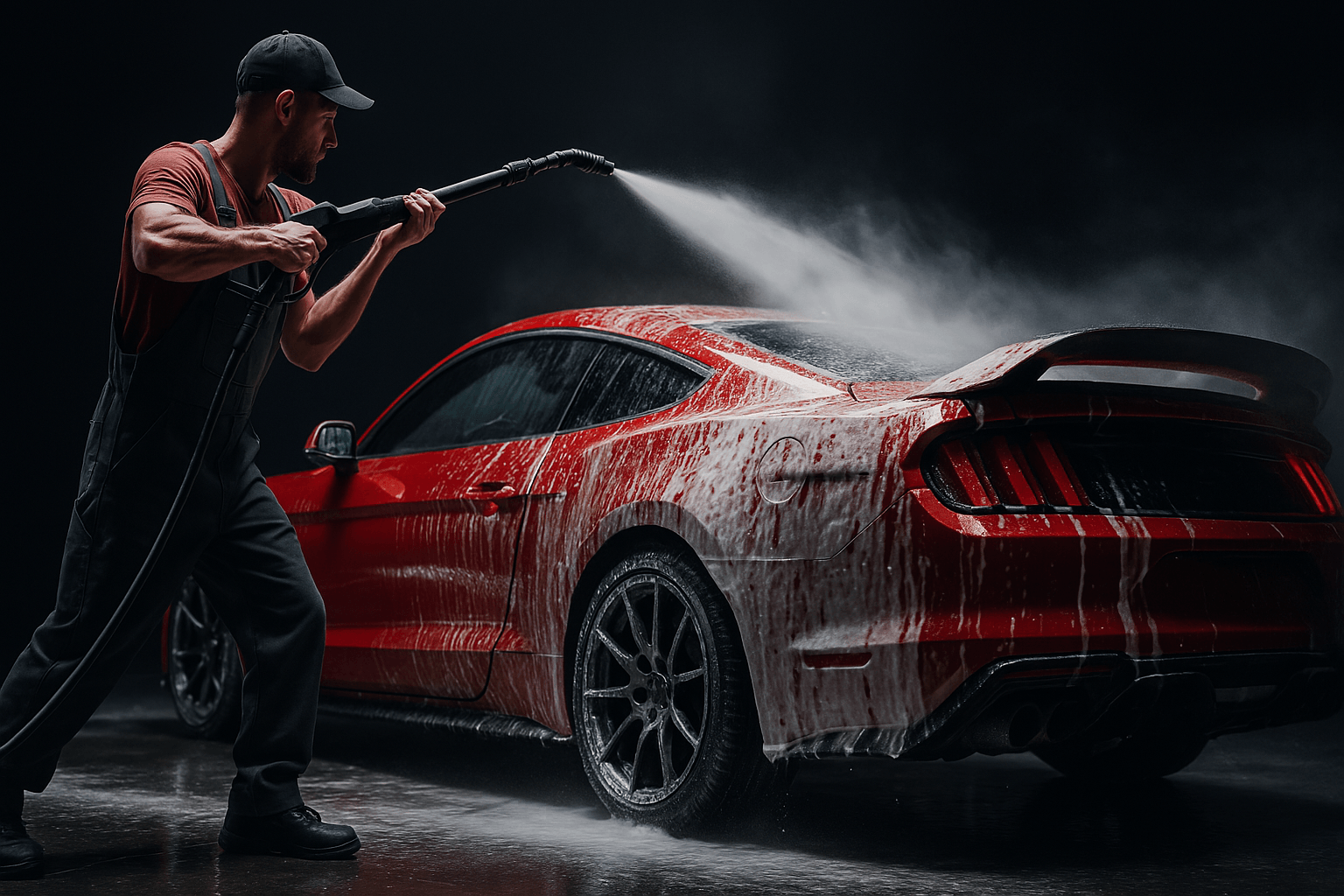 A man detailing an orange-coloured car