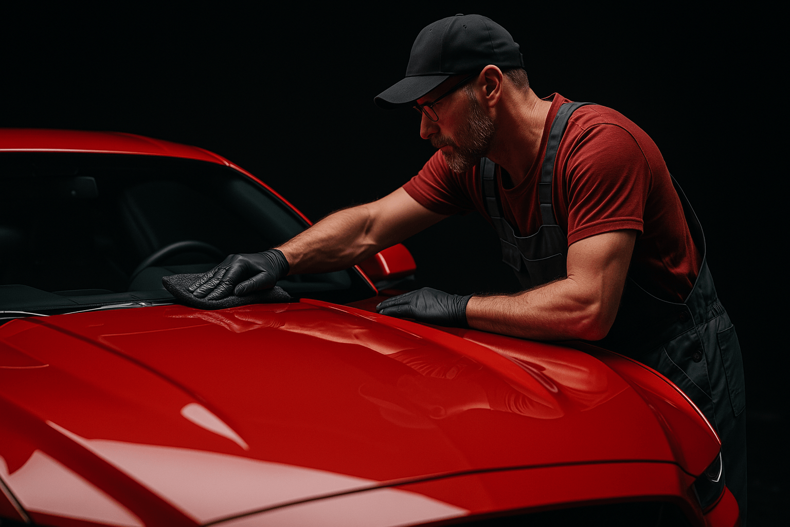 A man detailing an orange-coloured car