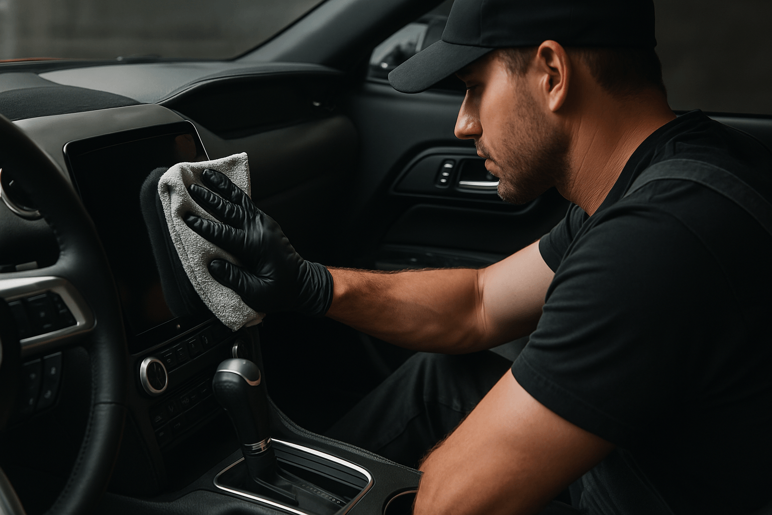 A man detailing an orange-coloured car