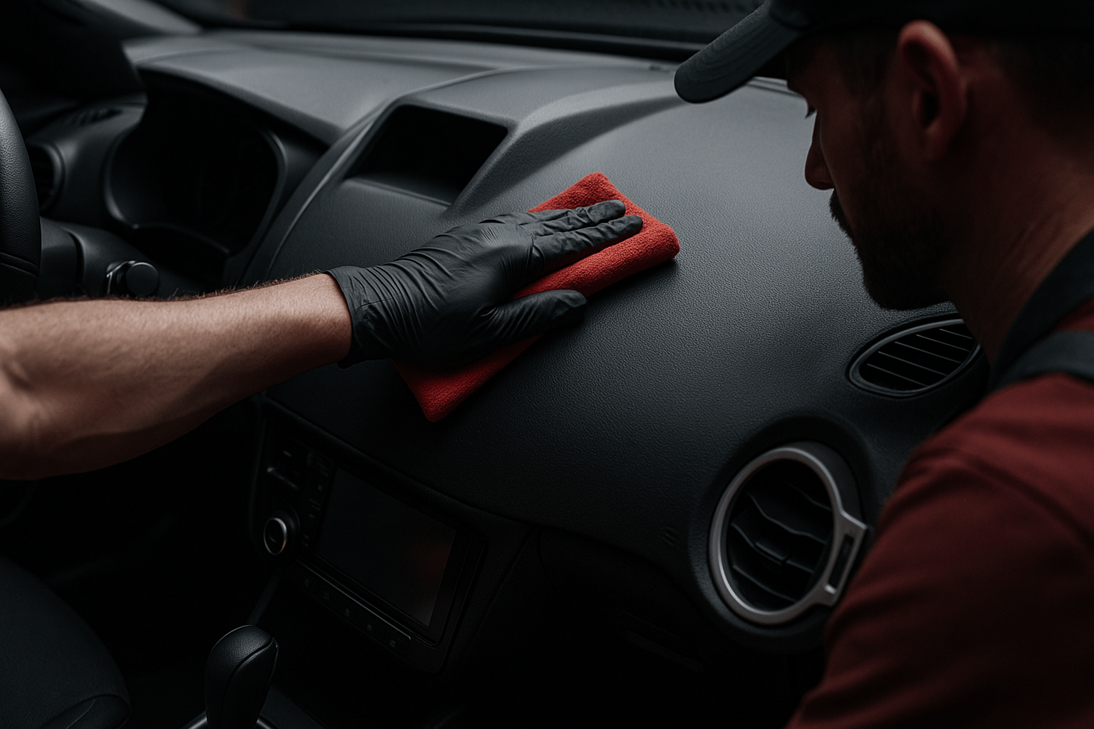 A man detailing an orange-coloured car